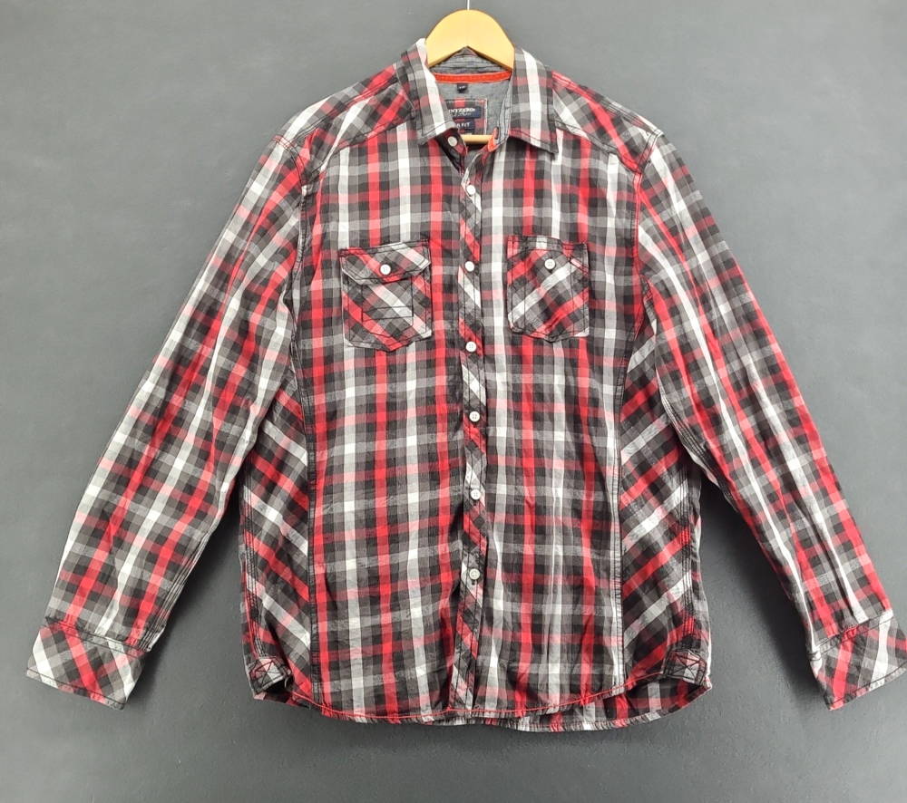 Point Zero Black Label Shirt Mens Large Red Black Plaid Semi Fit Button Up LS